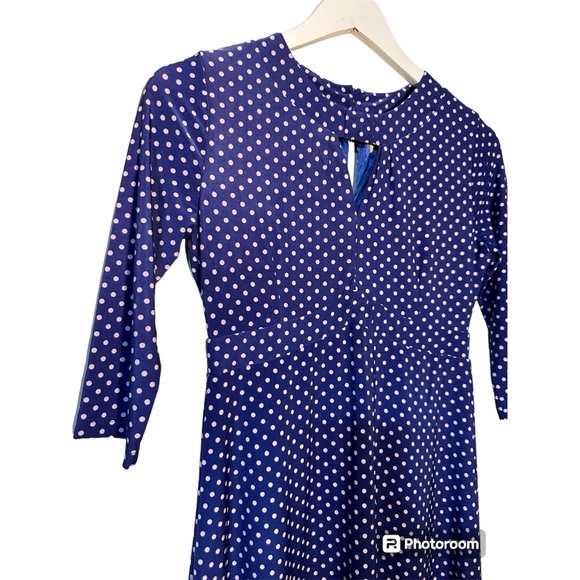 NWT Lindy Bop 'Josie' Classy 40's, 50's style Polka Dot Royal Blue & White Dress - Picture 4 of 10